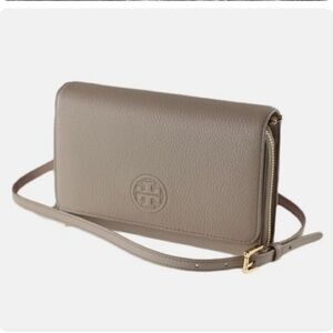 Tory Burch gray flat wallet crossbody. Never worn